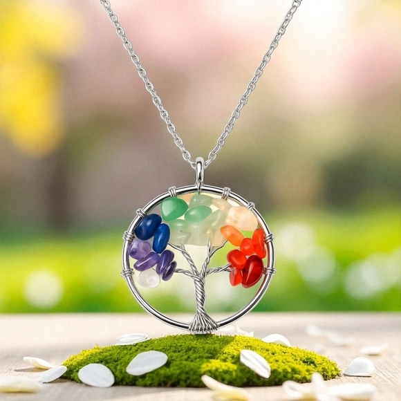 🆕️ Tree Of Life 🌳 Handmade Colorful Boho Chic Pendant With Natural Stones - Picture 12 of 13
